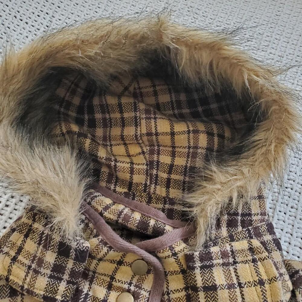 y2k Vintage sashimi yellow and brown fur lined hood vest - Picture 3 of 8